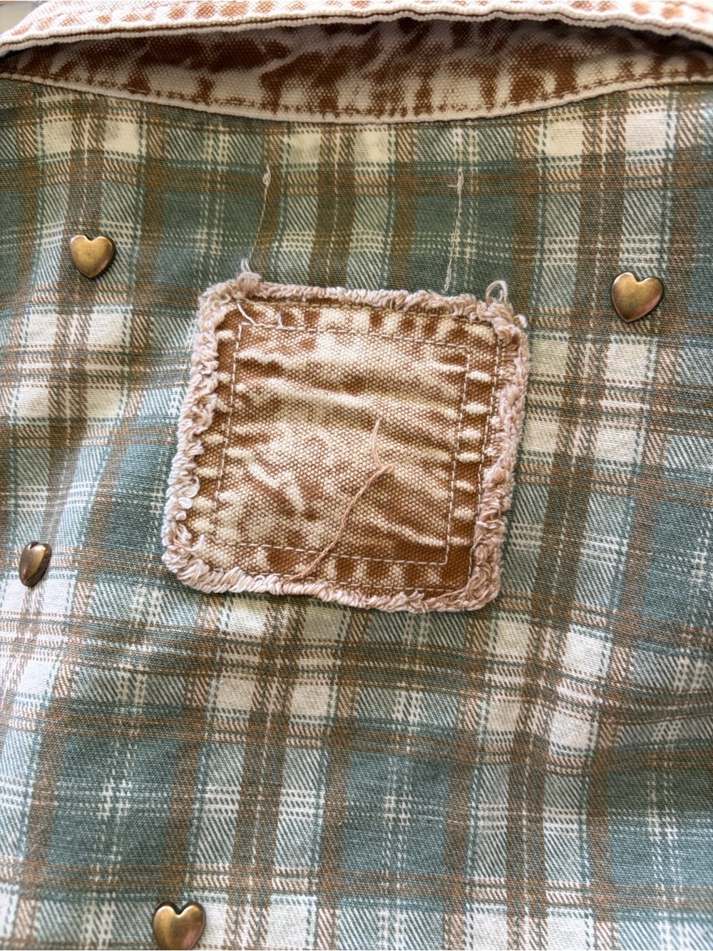 POL Heart Stud Vintage Wash Olive Green & Tan Plaid SHACKET NEW FALL WINTER - Picture 10 of 11